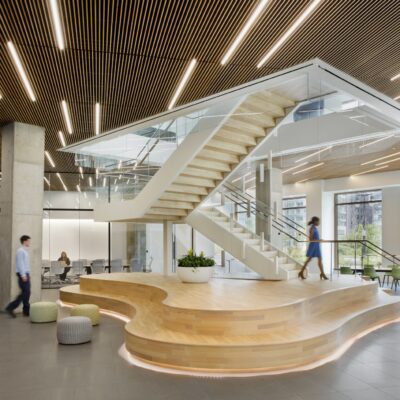 9Wood 1200 Dowel Grille at 	Chemonics Headquarters, Washington, DC. Gensler. Photo: Gensler.