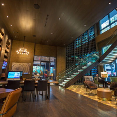 9Wood 2500 T & G Splay Linear at The Porter Hotel, Portland, Oregon. HC Architecture.